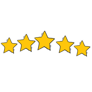 Five stars customer product rating review with hand drawn doodle cartoon style