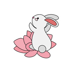 cute and little rabbit in lotus flower character
