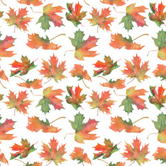 Watercolor autumn. Seamless pattern of maple leaves