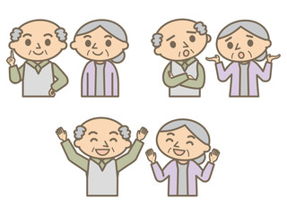 老夫婦　上半身　表情セット