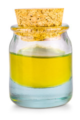 The glass bottles with oil isolated on white background