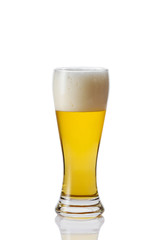Perfect glass of beer with foam on white background