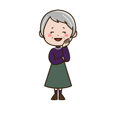 微笑むシニア女性　ポーズ　イラスト