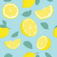 Papier peint Citrons Modèle sans couture d& 39 agrumes citron avec des feuilles. Fond tropical Impression lumineuse de vecteur pour tissu ou papier peint.
