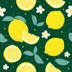 Cercles muraux Citrons Modèle sans couture d& 39 agrumes citron avec des feuilles. Fond tropical Impression lumineuse de vecteur pour tissu ou papier peint.
