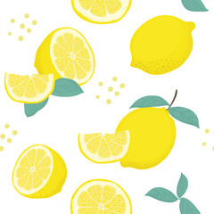 Lemon citrus seamless pattern with leaves