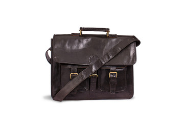 Double Pocket Black Leather Bag Isolated On White Background