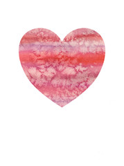 Big pink watercolor stripes heart for valentine's day on white background vertical card. Concepts: love, romance, greeting card