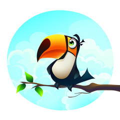 Vector illustration background of a funny parrot on a branch