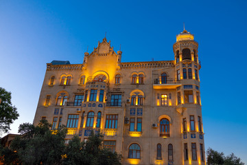 Old illuminated historical house, Baku city