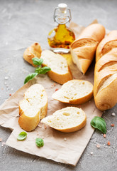 Sliced fresh crusty baguette