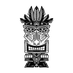 Ancient Tiki idol black and white outline illustration