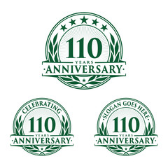 110 years anniversary logo set. 110th years anniversary celebration logotype. Vector and illustration.