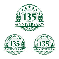 135 years anniversary logo set. 135th years anniversary celebration logotype. Vector and illustration.