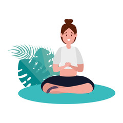 woman practicing pilates with lotus position on the camp