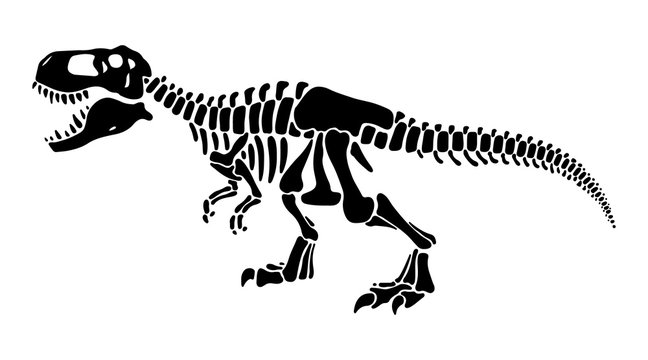 T rex dinosaur skeleton negative space silhouette illustration