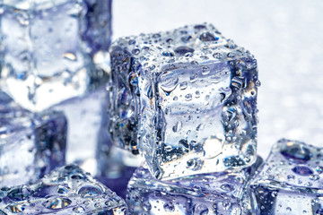 ice cubes on blue background