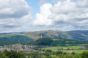 Fototapeta na wymiar View over Stirling and Wallace Monument from Stirling Castle in Scotland