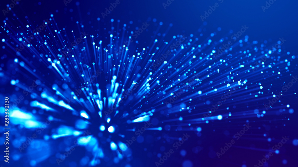 Wall mural 3d rendering of abstract blue background with glowing particles like micro world science fiction wit
