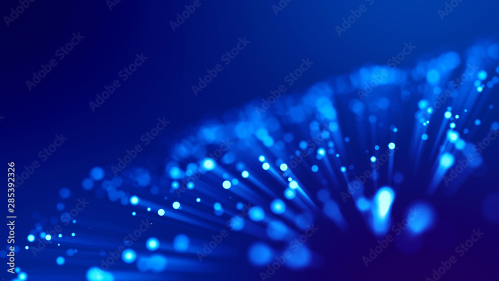 Wall mural 3d rendering of abstract blue background with glowing particles like micro world science fiction wit