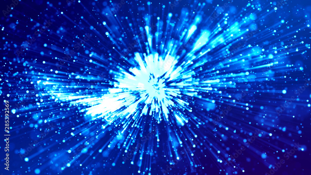 Wall mural 3d rendering of abstract blue background with glowing particles like micro world science fiction wit