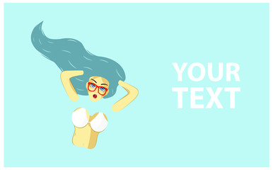 Top view of summer pool party. Summer time hot sale advertising design with girl in swimming pool. Vector Illustration.