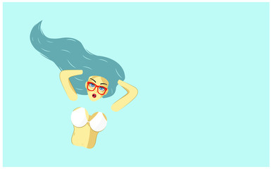 Top view of summer pool party. Summer time hot sale advertising design with girl in swimming pool. Vector Illustration.