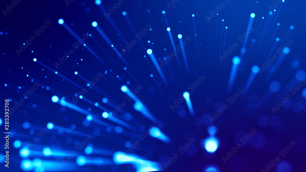 Wall mural 3d rendering of abstract blue background with glowing particles like micro world science fiction wit