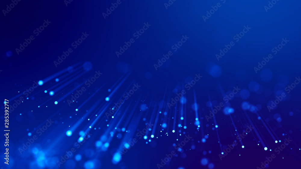 Wall mural 3d rendering of abstract blue background with glowing particles like micro world science fiction wit