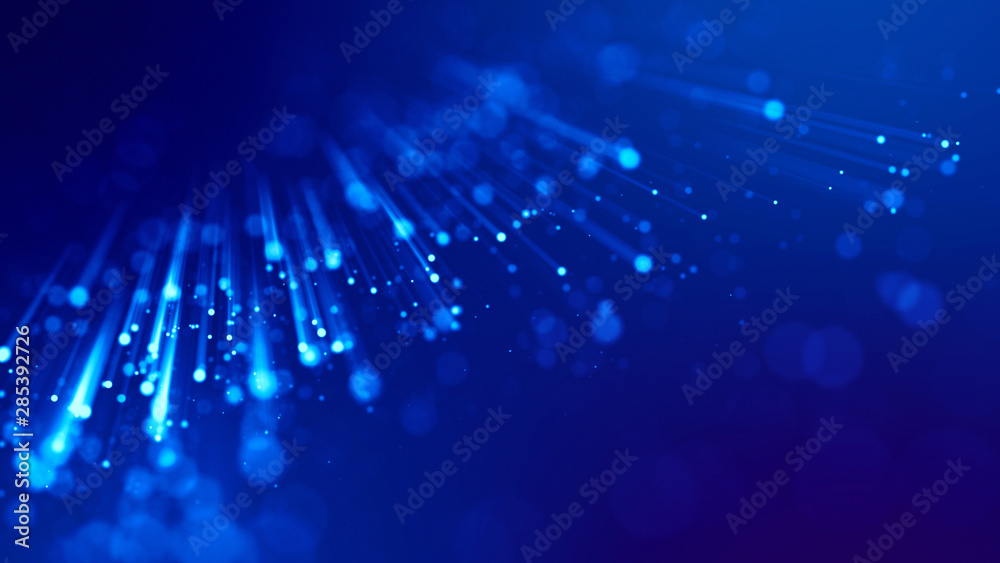 Wall mural 3d rendering of abstract blue background with glowing particles like micro world science fiction wit