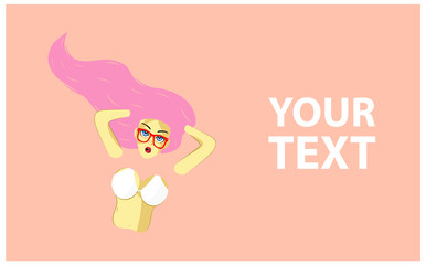 Top view of summer pool party. Summer time hot sale advertising design with girl in swimming pool. Vector Illustration.