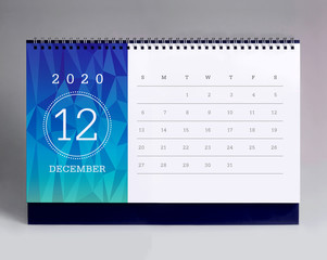 Fototapeta na wymiar Simple desk calendar 2020 - December