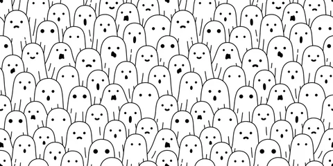 Foto op Aluminium Ghost seamless pattern Halloween vector spooky scarf isolated repeat wallpaper tile background devil evil cartoon illustration doodle gift wrap paper white design © CNuisin