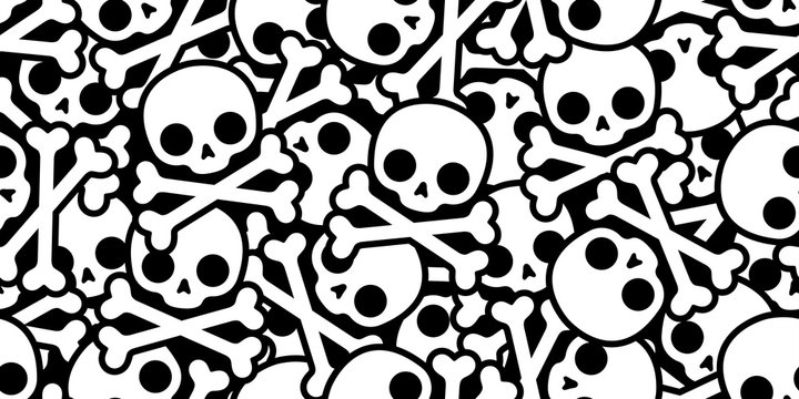 skull pirate crossbones seamless pattern Halloween vector scarf isolated tile background repeat wallpaper symbol bone ghost cartoon doodle illustration design