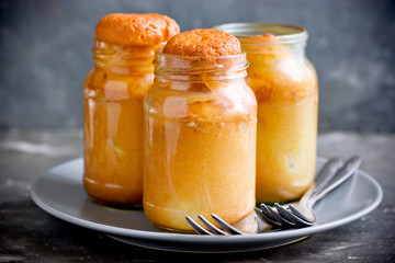 Sponge cake baked in glass jar