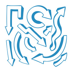 Hand drawn arrows set, different directions symbols.