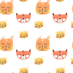 Cute hand drawn cats faces, childish print. Best for t-shirt, poster, wrapping paper, decoration. Vector illustration in scandinavian style.