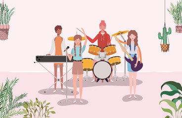 group of women playing instruments characters