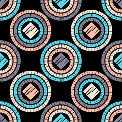 Polka dots seamless pattern. Mosaic of ethnic figures. Patterned texture. Geometric background. Can be used for wallpaper, textile, invitation card, wrapping, web page background.