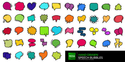 Set of hand drawn chat communication balloons, dialog speech bubbles