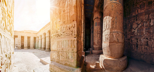 Temple of Medinet Habu. Egypt, Luxor. The Mortuary Temple of Ramesses III at Medinet Habu is an...