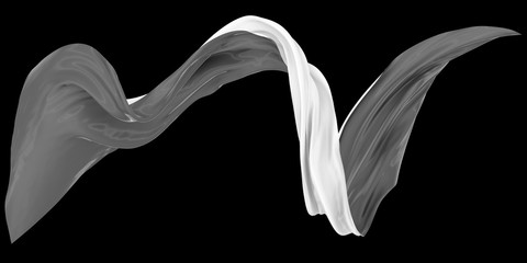 Fototapeta premium Falisty materiał na czarnym tle. Renderowanie 3D.