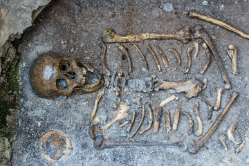 Azerbaijan, Shaki region, Kish, Albanian-Udi Church of St. Elisey the Apostle, skeletons of the crypt