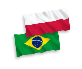 Flags of Brazil and Poland on a white background