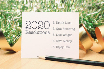 Resolutions 2020 with gold decoration.