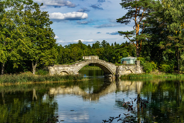 Palace Park in Gatchina, Leningrad region, Russia. Beautiful summer landscape.