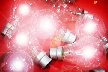 Electric Light Bulbs isolated on Red Background