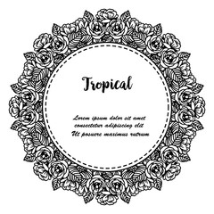 Shape beautiful of wreath frame, isolated on a white backdrop, wallpaper decoration of tropical card. Vector