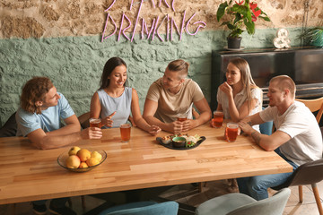 Friends drinking fresh beer in pub