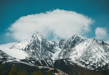 View to High Tatras mountain range covered by snow in winter time